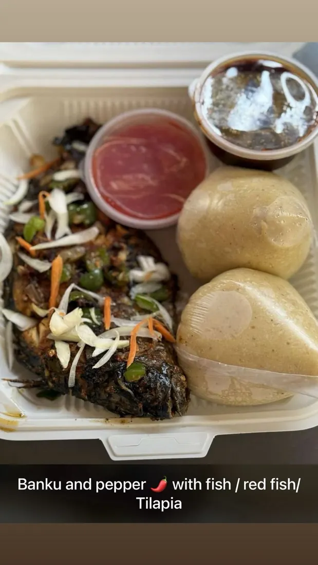 Banku and Pepper with Fried Fish / Tilapia